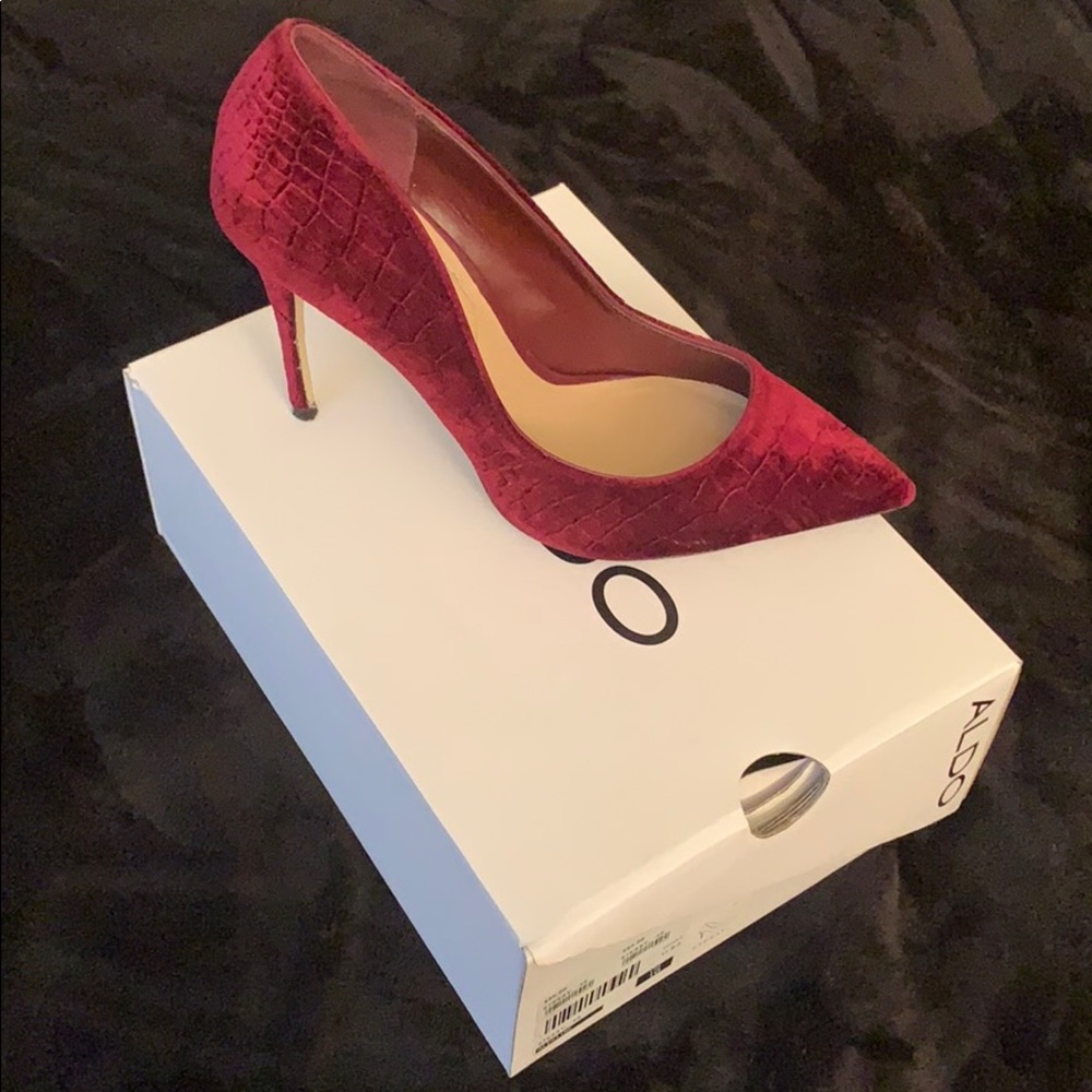 Maroon velvet material heels